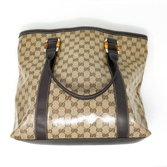 Gucci GG Supreme Monogram Crystal Bamboo Tote Bag Brown Leather - Picture 9 of 13